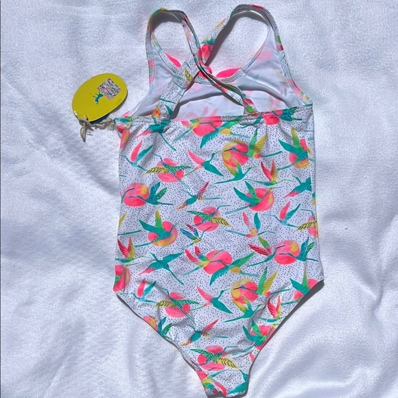 Pink and Green One Piece Swimwear with Tropical Print - Picture 3 of 6